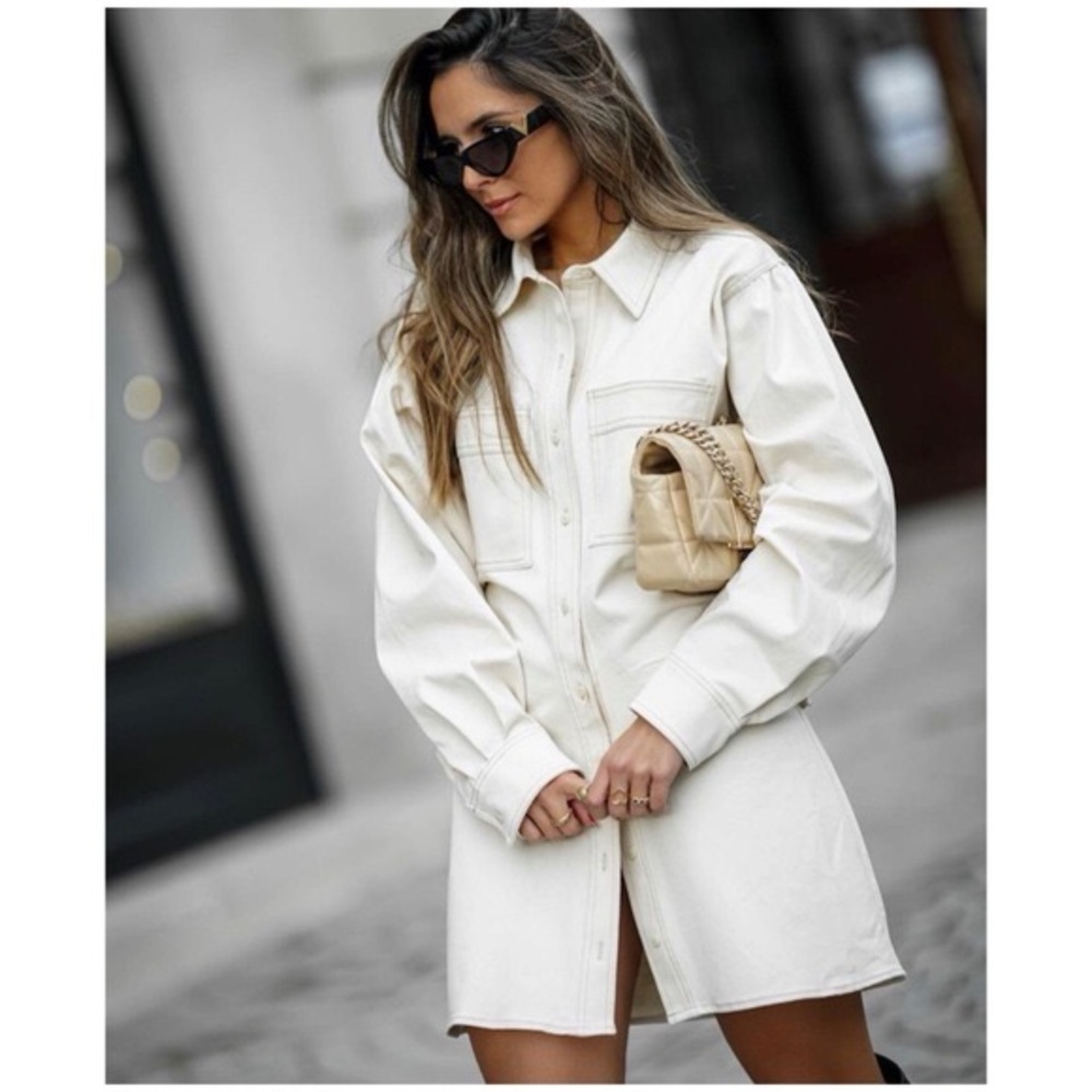 Zara Cream Button-Front Mini Shirt Dress
